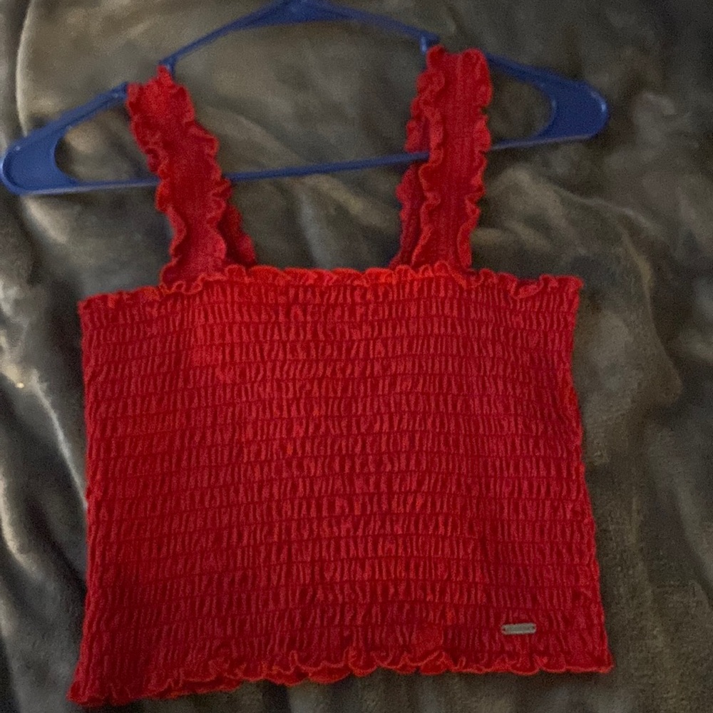 Holister red scrunched crop top
